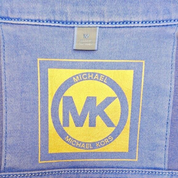 MICHAEL MICHAEL KORS Cropped Gold Hardware Colbalt Blue LongSleeve  Jean Jacket - Picture 11 of 15
